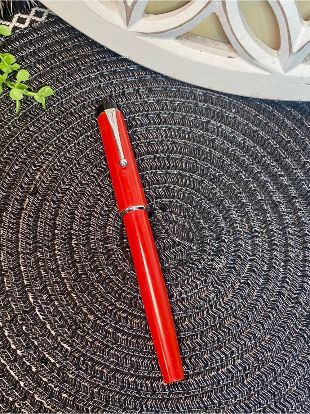 Parker Vintage Big Red Ball Pen (Parker Clip with chrome cap band) RED